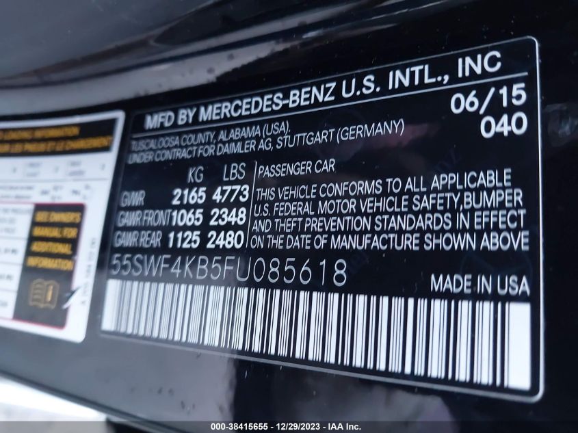 2015 MERCEDES-BENZ C 300 4MATIC - 55SWF4KB6FU085618