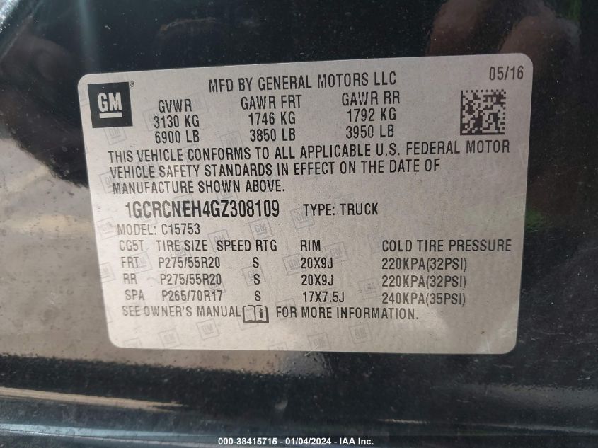 2016 CHEVROLET SILVERADO 1500 WT - 1GCRCNEH4GZ308109