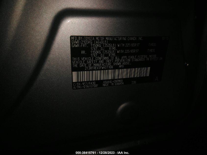 2015 TOYOTA RAV4 XLE - 2T3RFREV3FW401108