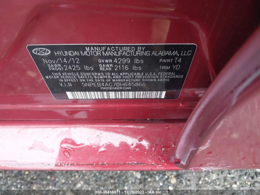2013 HYUNDAI SONATA GLS - 5NPEB4AC7DH645866