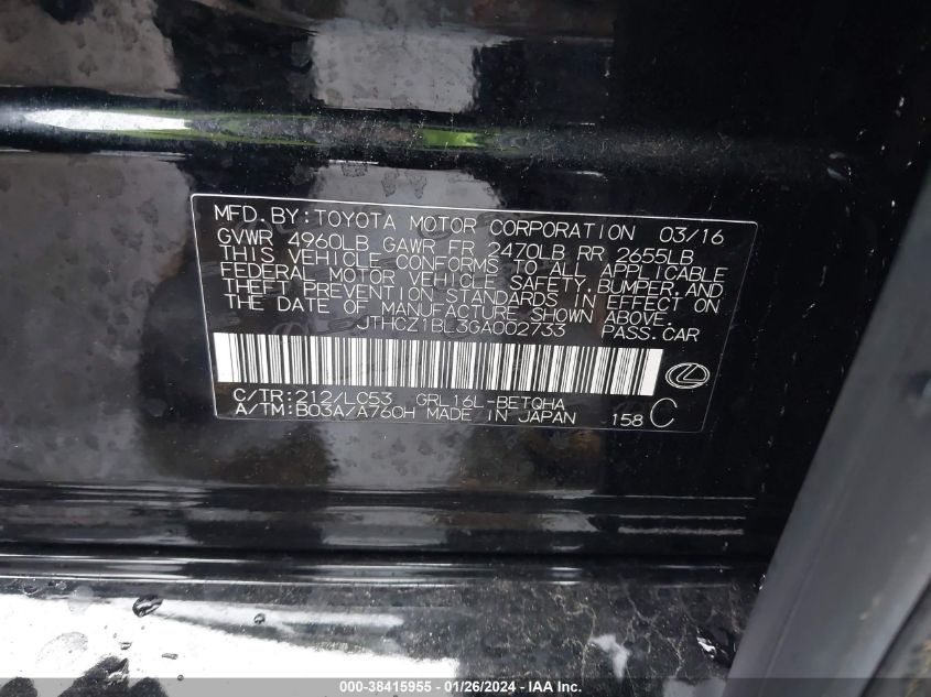 2016 LEXUS GS 350 350 - JTHCZ1BL3GA002733