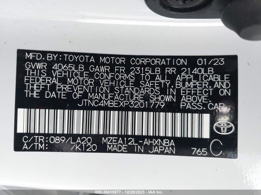 VIN JTNC4MBEXP3201779 2023 TOYOTA COROLLA XSE