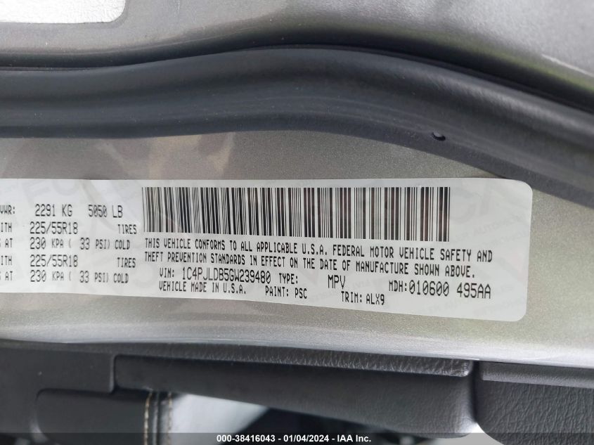 2016 JEEP CHEROKEE LIMITED - 1C4PJLDB5GW239480