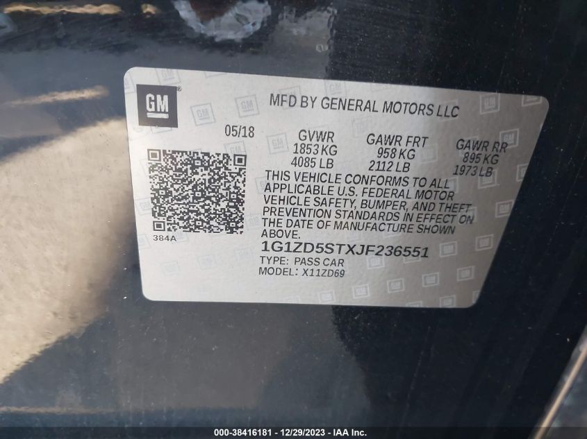 2018 CHEVROLET MALIBU LT - 1G1ZD5STXJF236551