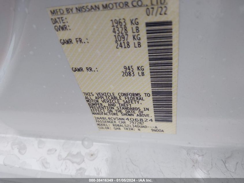 2022 NISSAN ALTIMA SR FWD - 1N4BL4CV5NN406824