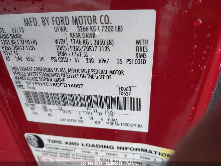 2013 FORD F-150 XLT - 1FTFW1ET8DFD16007