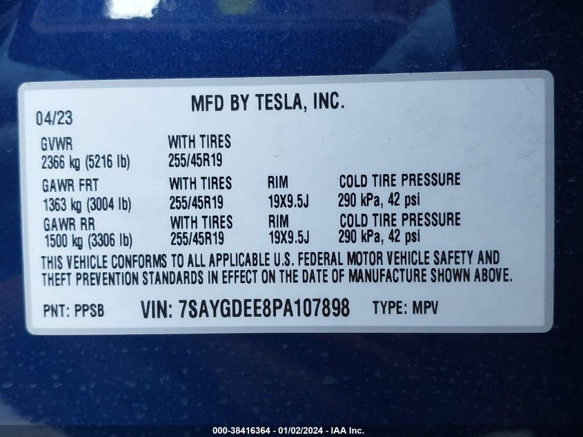 2023 TESLA MODEL Y - 7SAYGDEE8PA107898