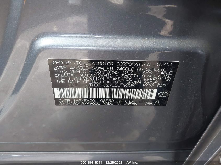 2014 LEXUS IS 250 - JTHBF1D27E5019209