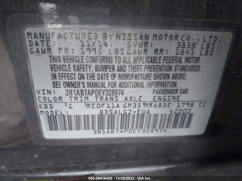 2014 NISSAN SENTRA SL - 3N1AB7AP0EY328974