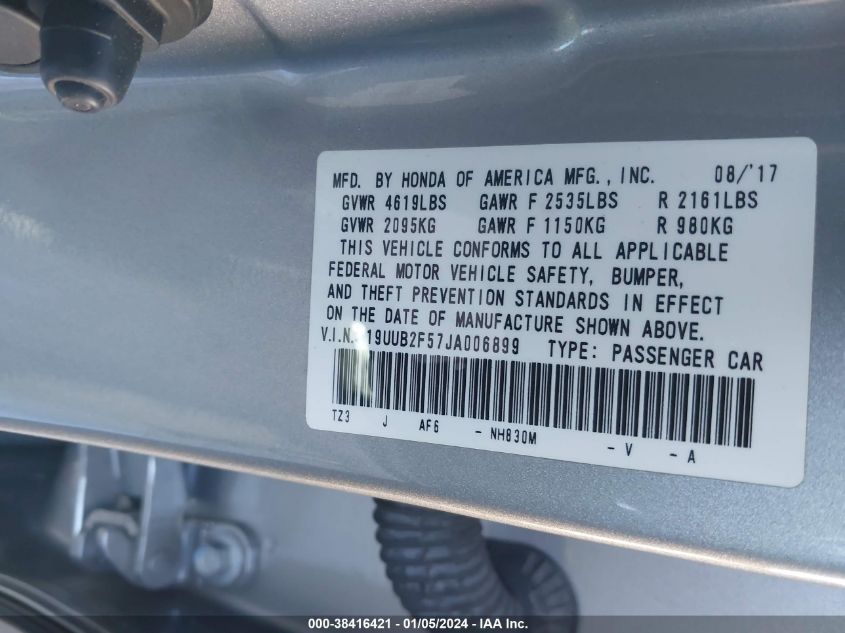 2018 ACURA TLX TECH PKG - 19UUB2F57JA006899