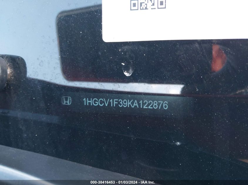 2019 HONDA ACCORD SPORT - 1HGCV1F39KA122876