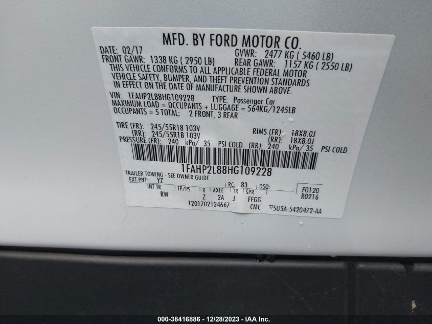 2017 FORD POLICE INTERCEPTOR - 1FAHP2L88HG109228