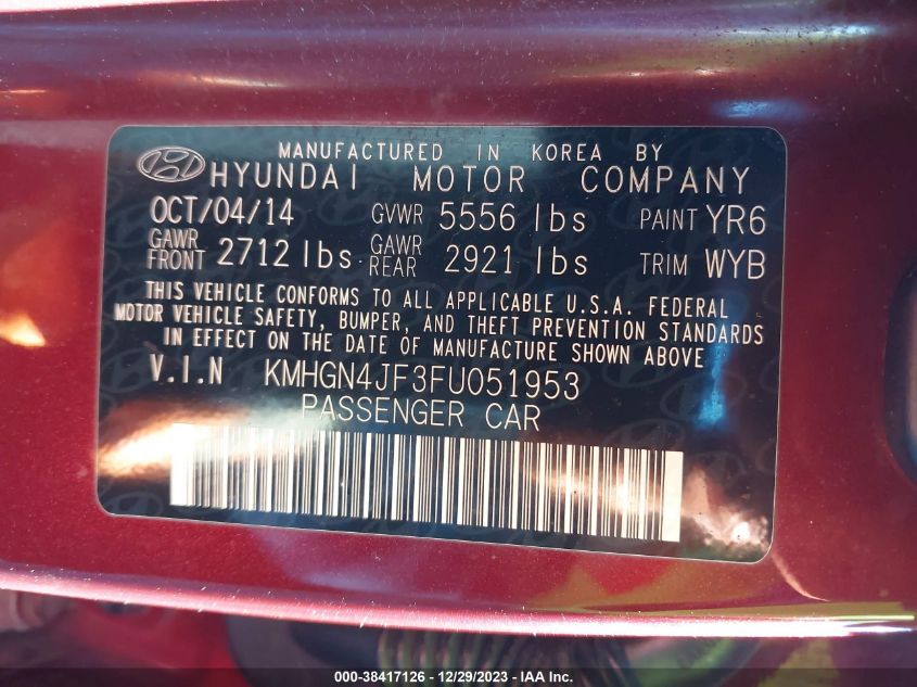 2015 HYUNDAI GENESIS 5.0 - KMHGN4JF3FU051953