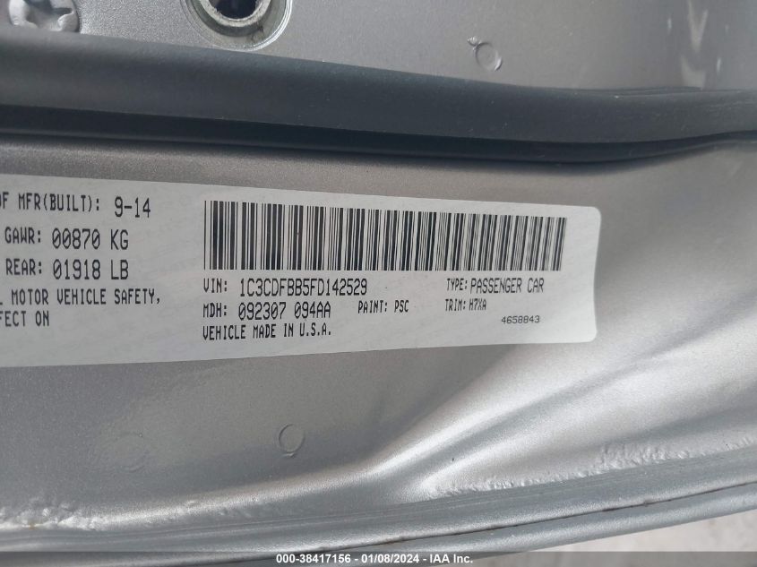 2015 DODGE DART SXT - 1C3CDFBB5FD142529