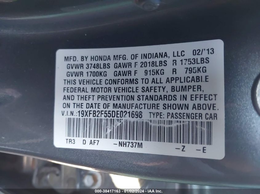 2013 HONDA CIVIC LX - 19XFB2F55DE021698