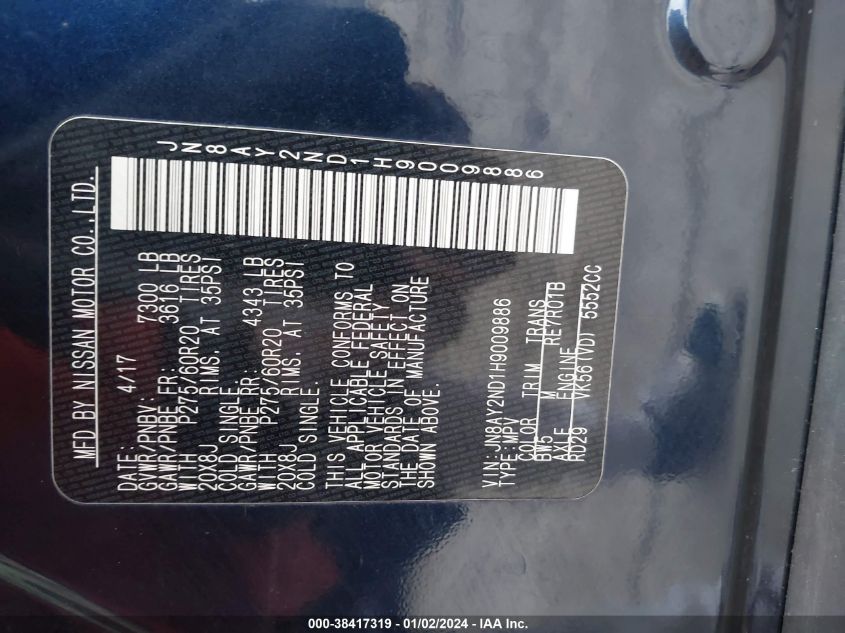 2017 NISSAN ARMADA SL - JN8AY2ND1H9009886