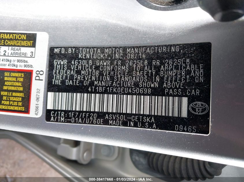 2014 TOYOTA CAMRY SE SPORT - 4T1BF1FK0EU450698