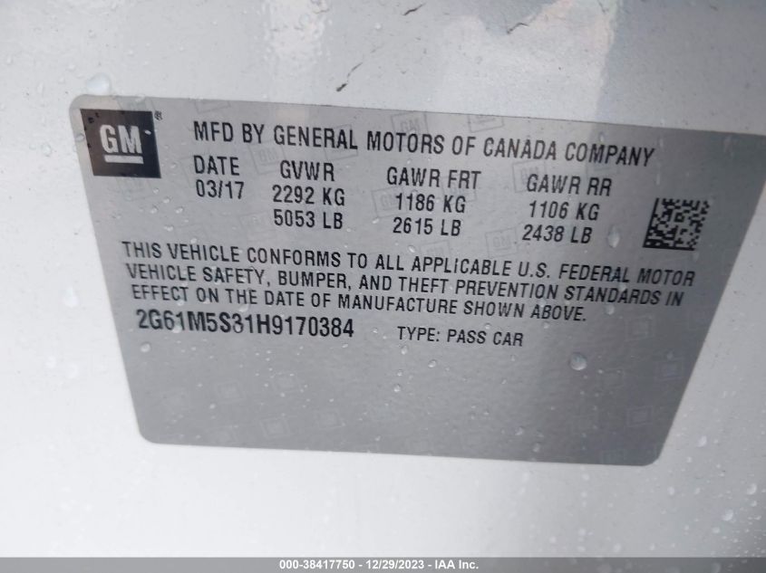 2017 CADILLAC XTS LUXURY - 2G61M5S31H9170384