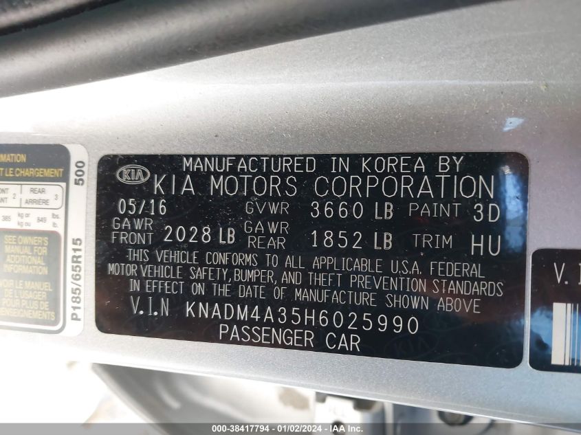 2017 KIA RIO LX - KNADM4A35H6025990