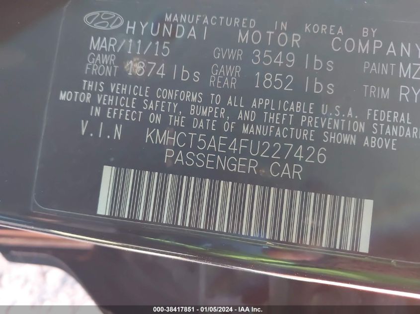 2015 HYUNDAI ACCENT GS - KMHCT5AE4FU227426