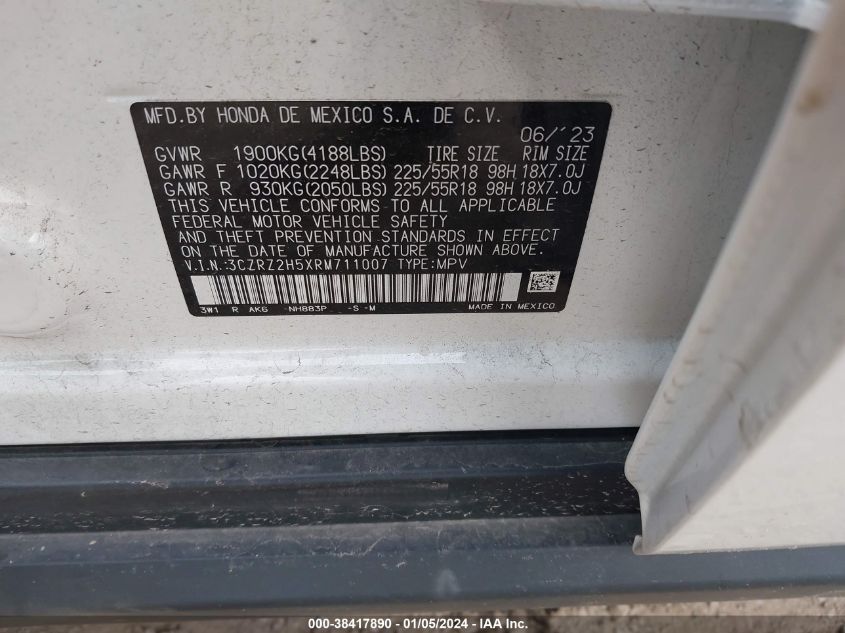 2024 HONDA HR-V AWD SPORT/AWD SPORT W/O BSI - 3CZRZ2H5XRM711007