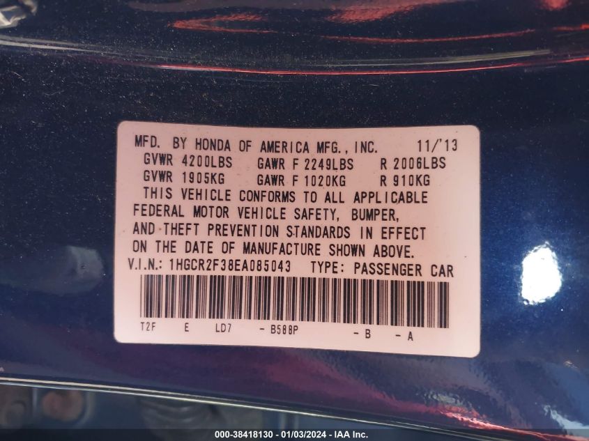2014 HONDA ACCORD LX - 1HGCR2F38EA085043