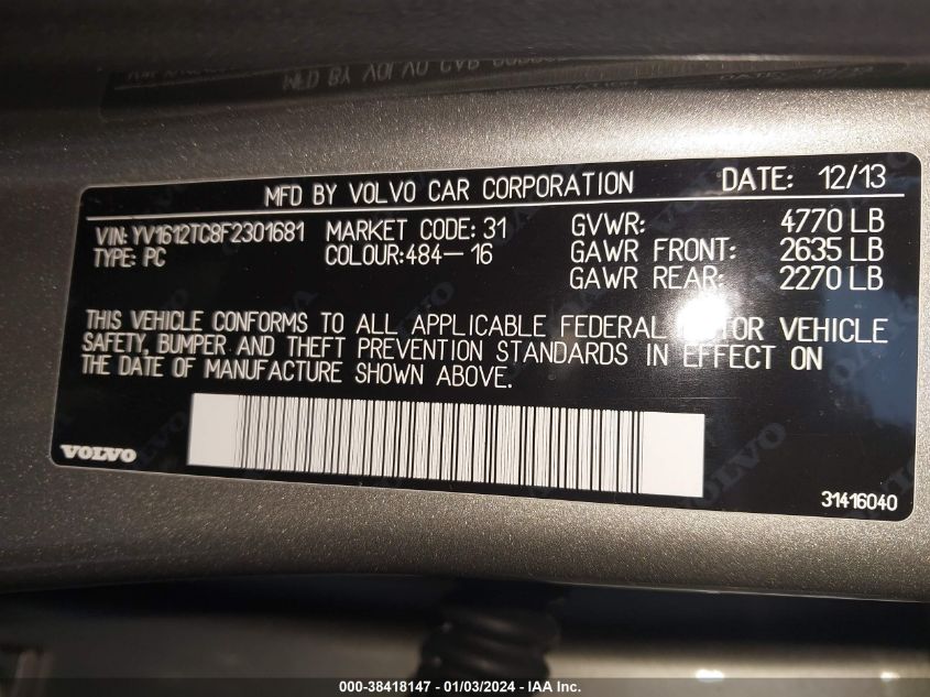2015 VOLVO S60 PREMIER+ - YV1612TC8F2301681