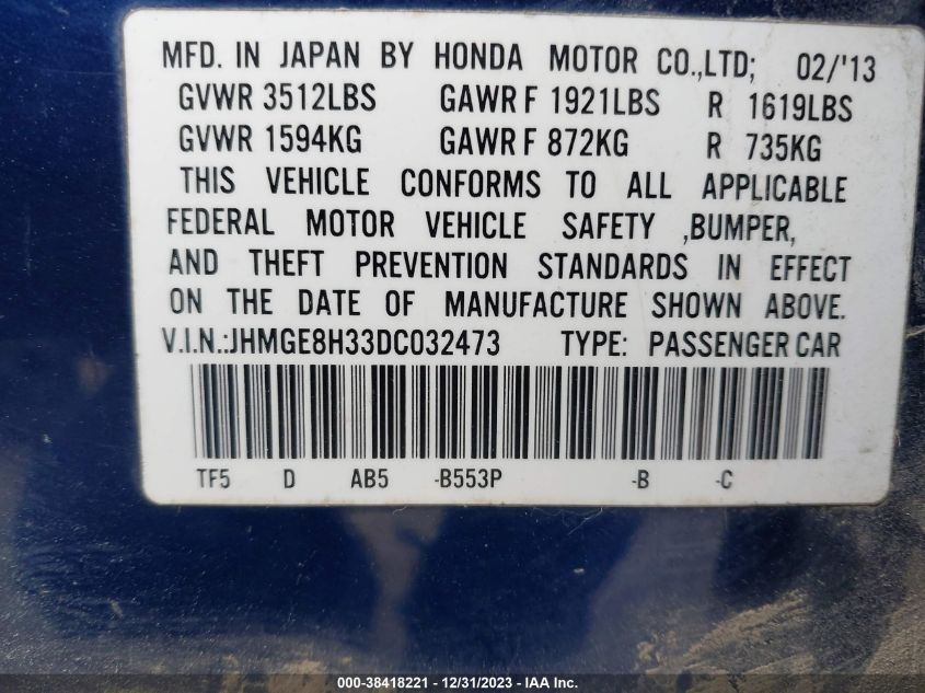 2013 HONDA FIT - JHMGE8H33DC032473