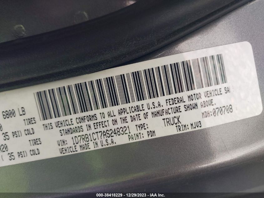 1D7RB1CT7AS248321 | 2010 DODGE RAM 1500