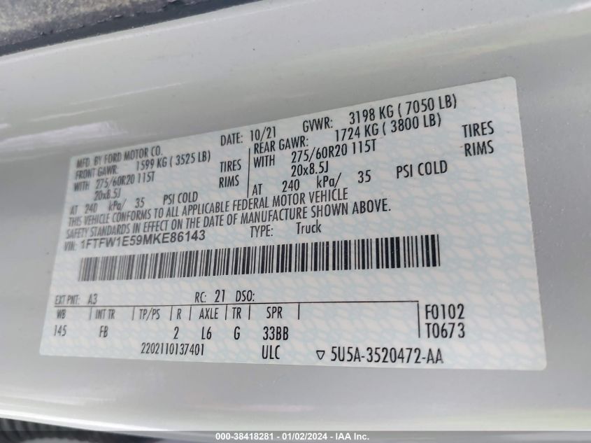 2021 FORD F-150 XLT - 1FTFW1E59MKE86143