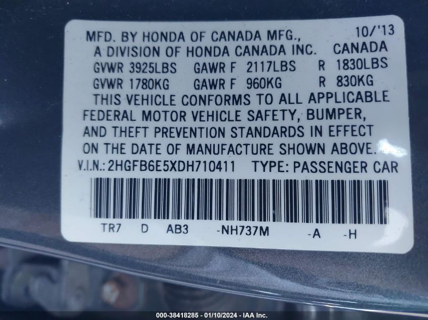 2013 HONDA CIVIC SI - 2HGFB6E5XDH710411