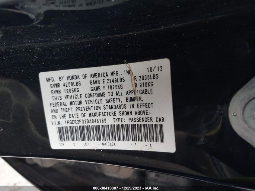 2013 HONDA ACCORD LX - 1HGCR2F32DA046169