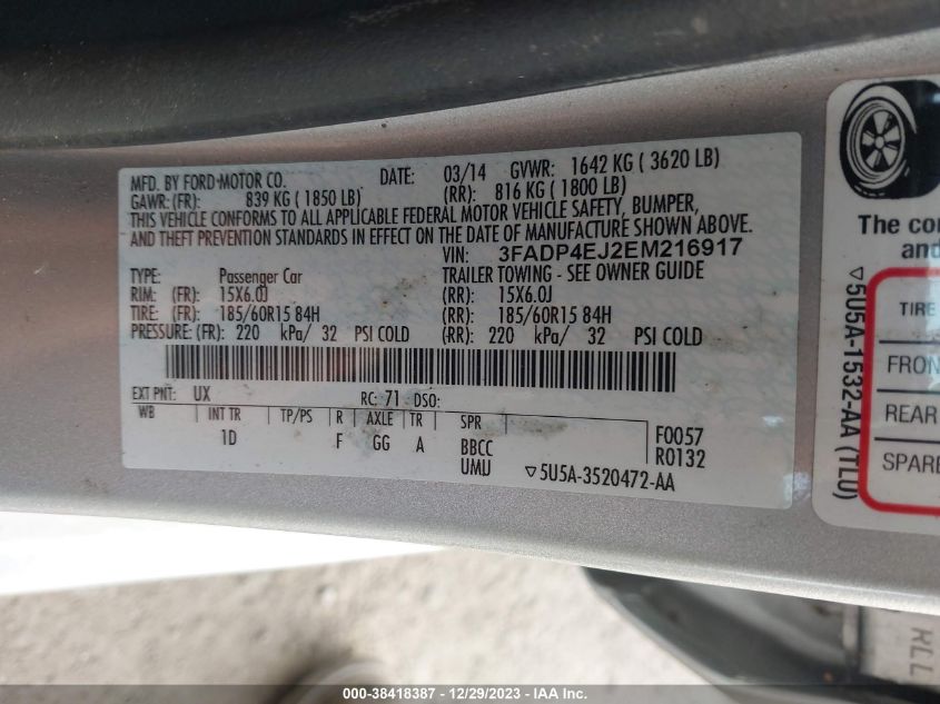 2014 FORD FIESTA SE - 3FADP4EJ2EM216917