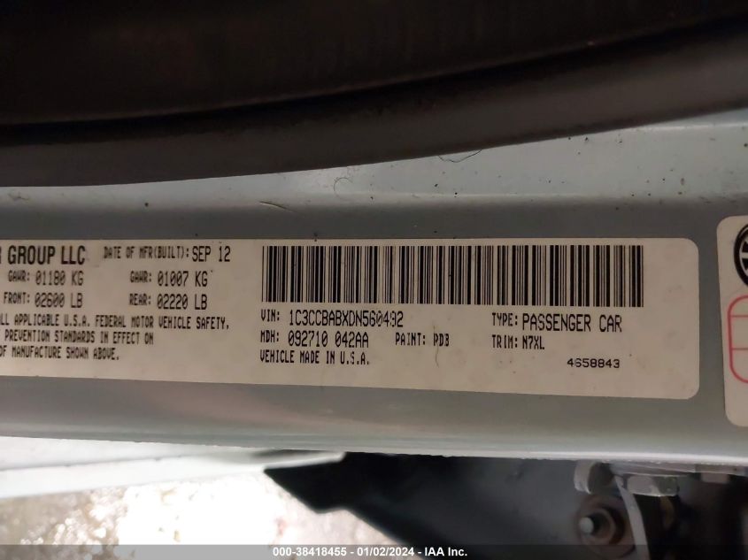 2013 CHRYSLER 200 LX - 1C3CCBABXDN560492
