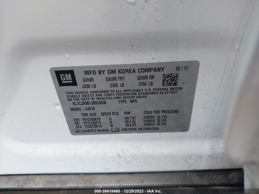 2018 BUICK ENCORE PREFERRED - KL4CJASB1JB553030