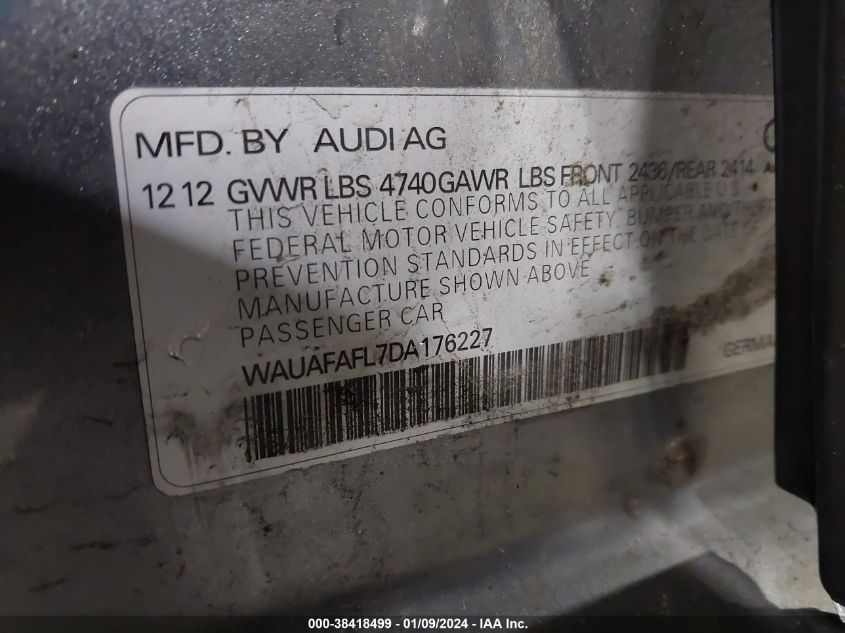 2013 AUDI A4 2.0T PREMIUM - WAUAFAFL7DA176227