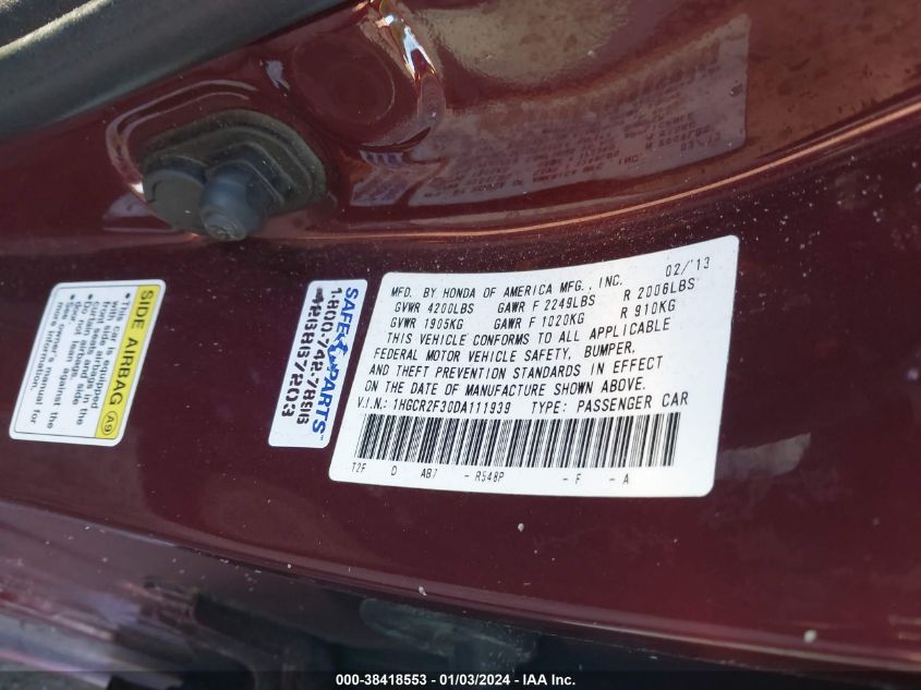 2013 HONDA ACCORD LX - 1HGCR2F30DA111939