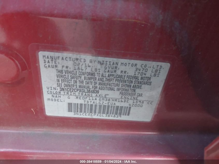 2016 NISSAN VERSA NOTE SR - 3N1CE2CPXGL384839