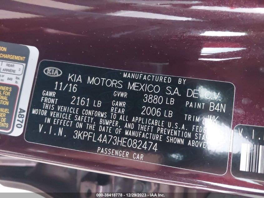 2017 KIA FORTE LX/S - 3KPFL4A73HE082474