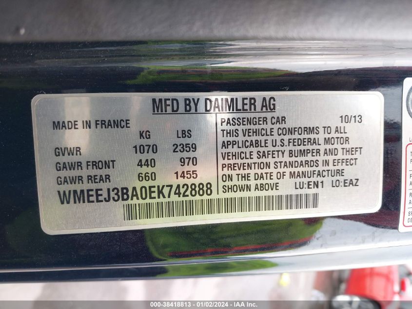 2014 SMART FORTWO PASSION/PURE - WMEEJ3BA0EK742888