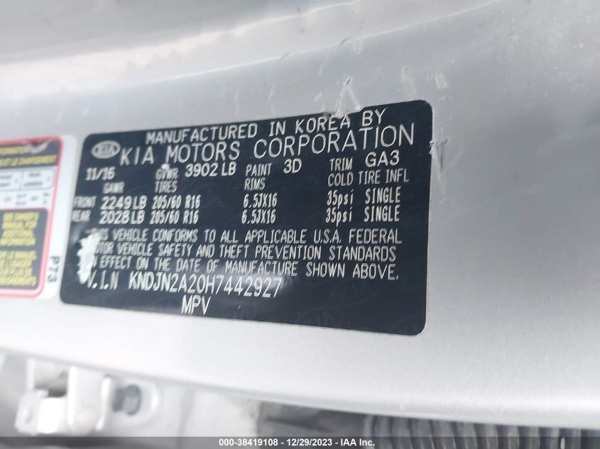 2017 KIA SOUL - KNDJN2A20H7442927