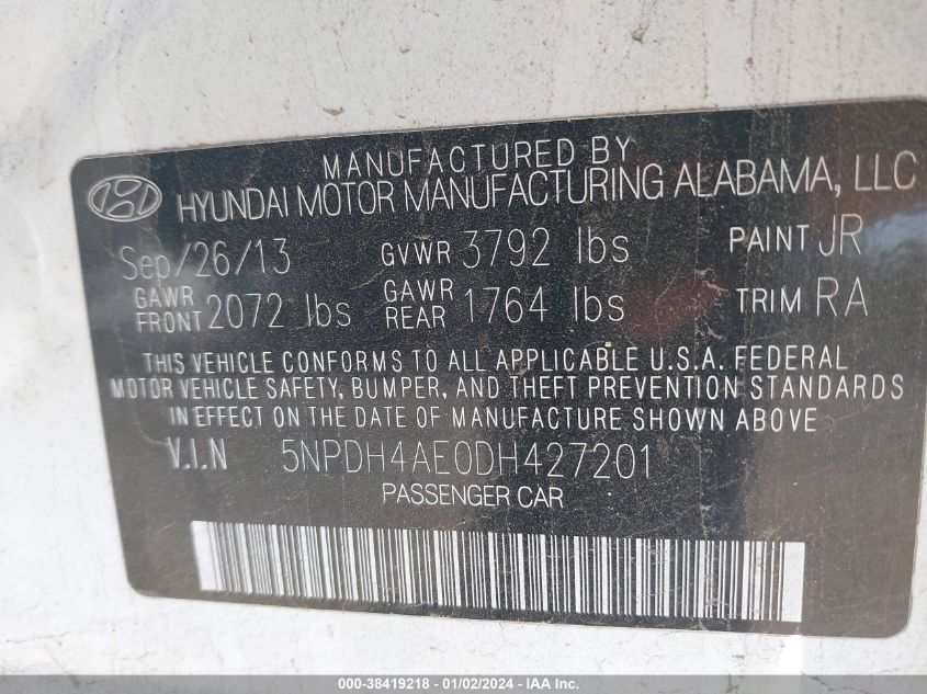 2013 HYUNDAI ELANTRA GLS/LIMITED - 5NPDH4AE0DH427201
