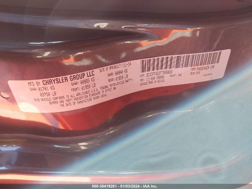 2015 FIAT 500E BATTERY ELECTRIC 3C3CFFGE2FT585826