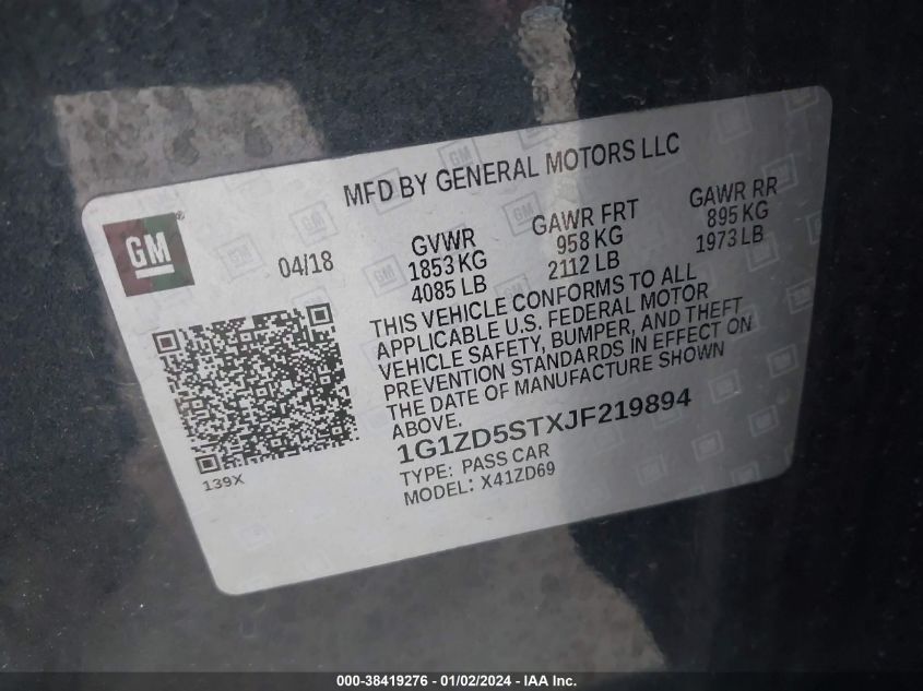 2018 CHEVROLET MALIBU LT - 1G1ZD5STXJF219894