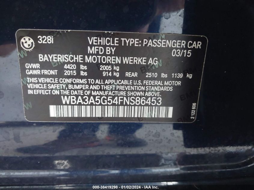 WBA3A5G54FNS86453 | 2015 BMW 328I