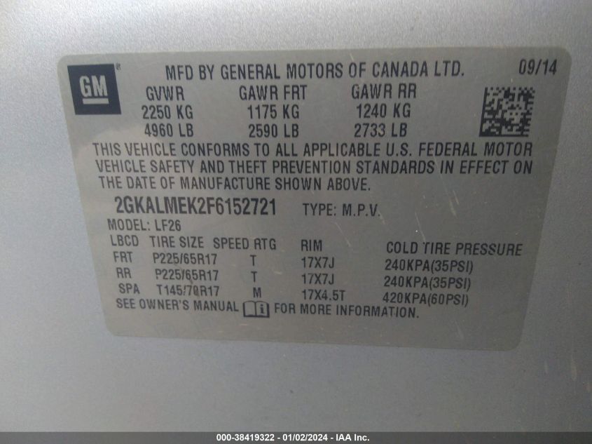 2015 GMC TERRAIN SLE - 2GKALMEK2F6152721