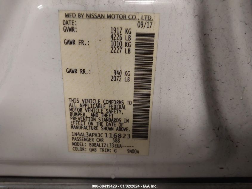 2018 NISSAN ALTIMA 2.5 SV - 1N4AL3APXJC116823