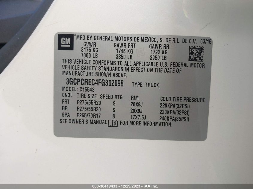 2015 CHEVROLET SILVERADO 1500 1LT - 3GCPCREC4FG302098