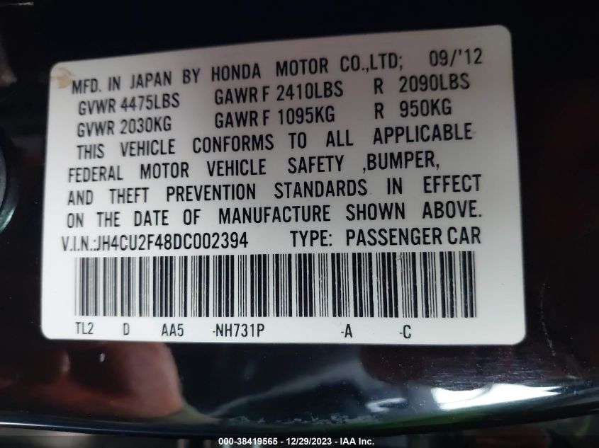 2013 ACURA TSX - JH4CU2F48DC002394