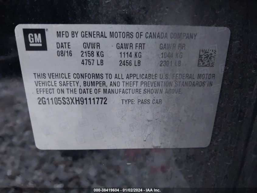 2017 CHEVROLET IMPALA LT - 2G1105S3XH9111772